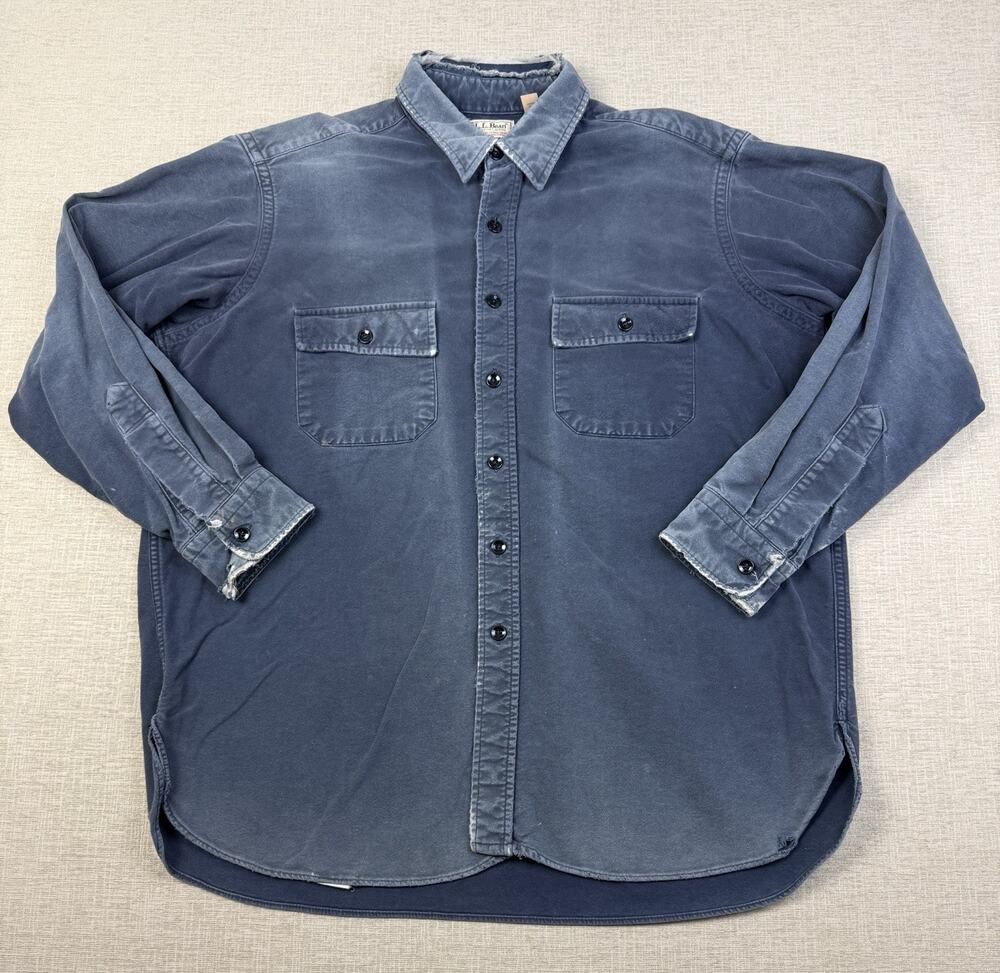 Vintage LL Bean Chamois Cloth Shirt Women’s 17 Blue Cotton USA Made Distresse